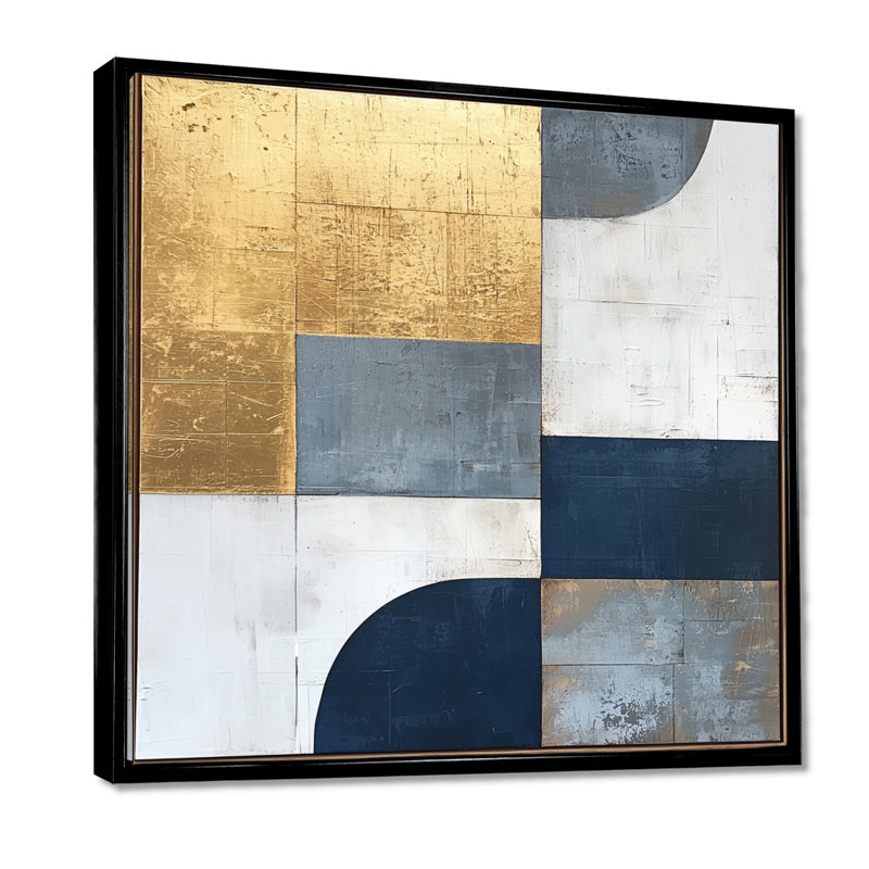 Nuriddin géométrique bleu doré et gris forme pure IV - abstrait géométrique, art mural, Impression encadrée flottante