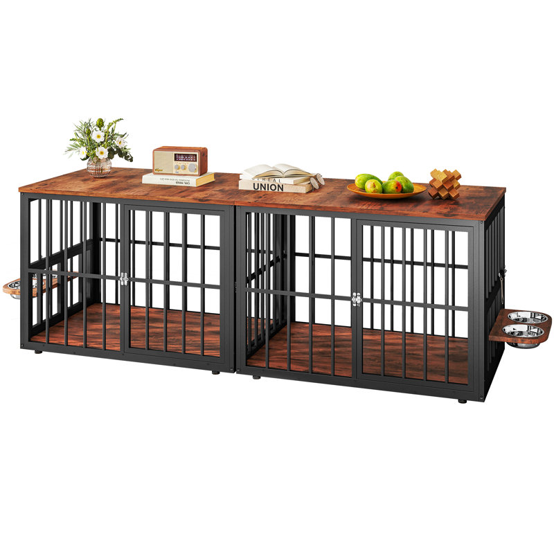  Cage pour chien 43,3 po avec bols, Brun
