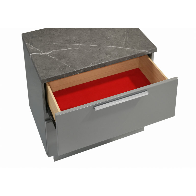 Table de chevet moderne avec tiroirs, finition brillante et rangement spacieux pour les chambres élégantes