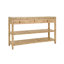 Three Drawer Console With Two Open Shelves In Natural Grasscloth With Polished Brass Knobs