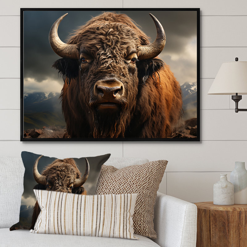 Buffalo Portrait - Bison Large, art mural, Noir, noir, noir, noir, H 12 po x l 20 po x P 1 po