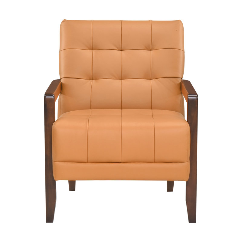 Chaise rembourrée en cuir orange avec structure et dossier 100% pieds d'appoint en noyer, Orange