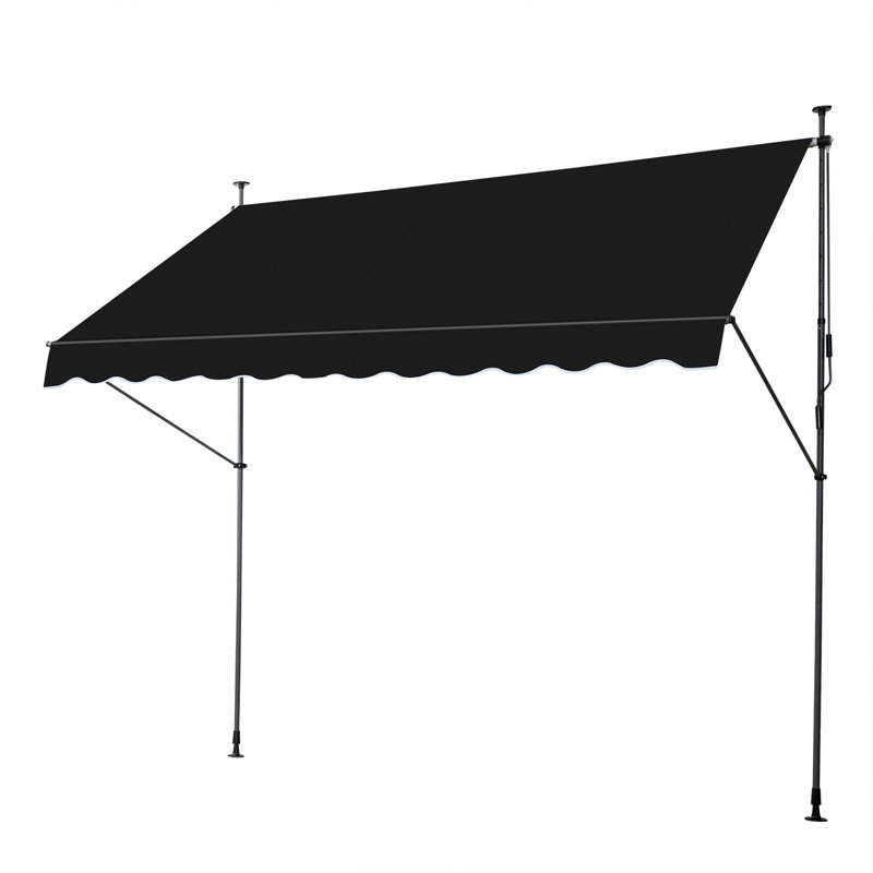 Metal And Polyester Retractable Awning, Black, 118" H x 118" W x 59" D