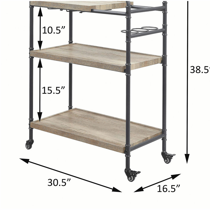 Oak and dark sand double service trolley