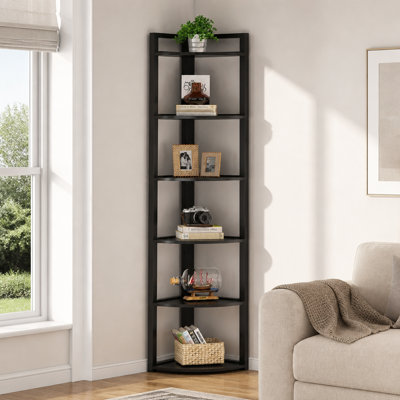 Étagère d'angle polyvalente à 6 niveaux, petit support de rangement autoportant en métal et présentoir pour le salon, la chambre à coucher et le bureau personnel