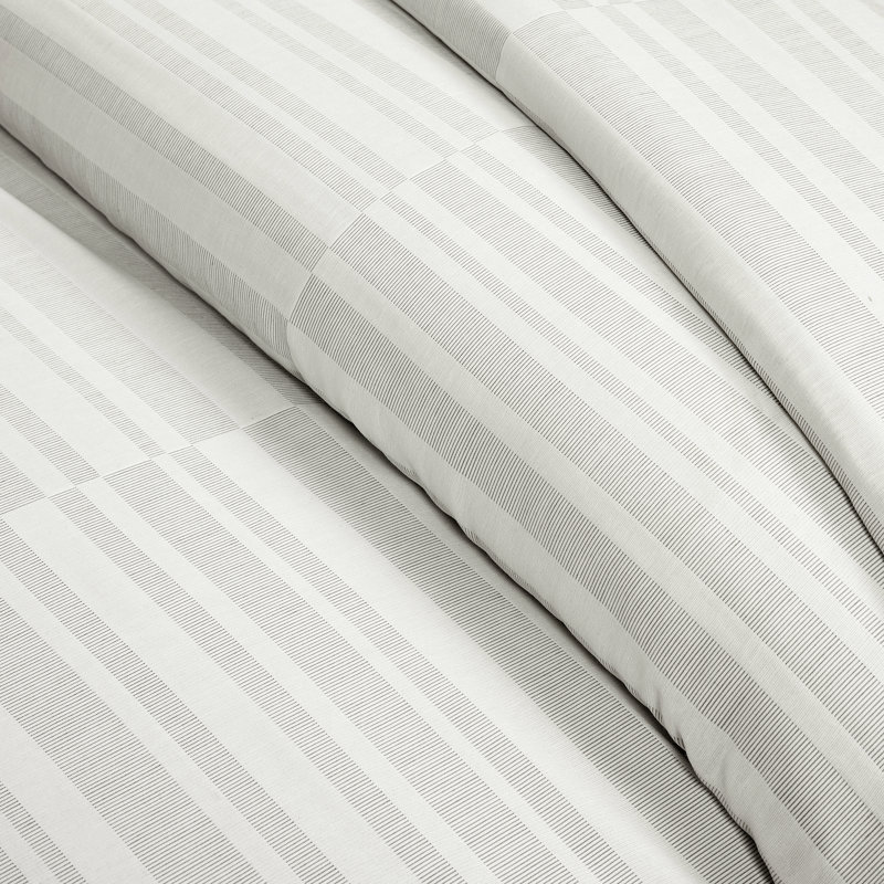 King Gray and White Cotton Modern Striped Duvet Cover Set