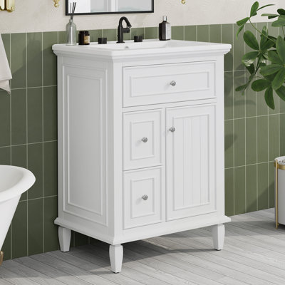 Meuble-lavabo avec lavabo, meuble-lavabo avec tablette réglable, un tiroir rabattable et deux tiroirs