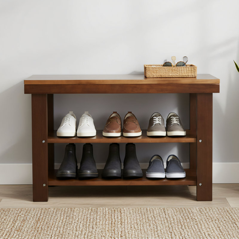 Étagère à chaussures en bois de pin massif, brun espresso, 10,6 po x 27,57 po x 17,74 po