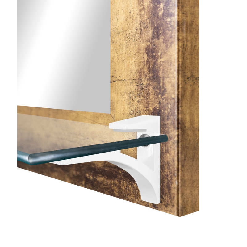 Kridia Flat Wall Mirror, Vertical, 25.5" H x 21.5" W, Matte Gold/White