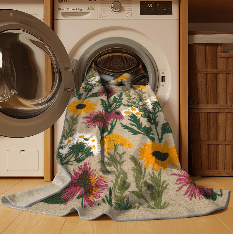 Machine Washable Botanical Gray Area Rug, Rectangle 5' x 7'