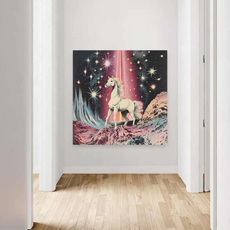 Art mural éthéré, cheval mystique, rétro, surréel, paysage, nature, 48" H x 48" W
