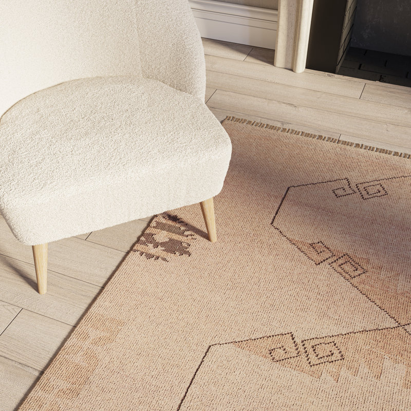 Kouang Wool Geometric Area Rug in Light Brown, Rectangle 3'6" x 5'6"