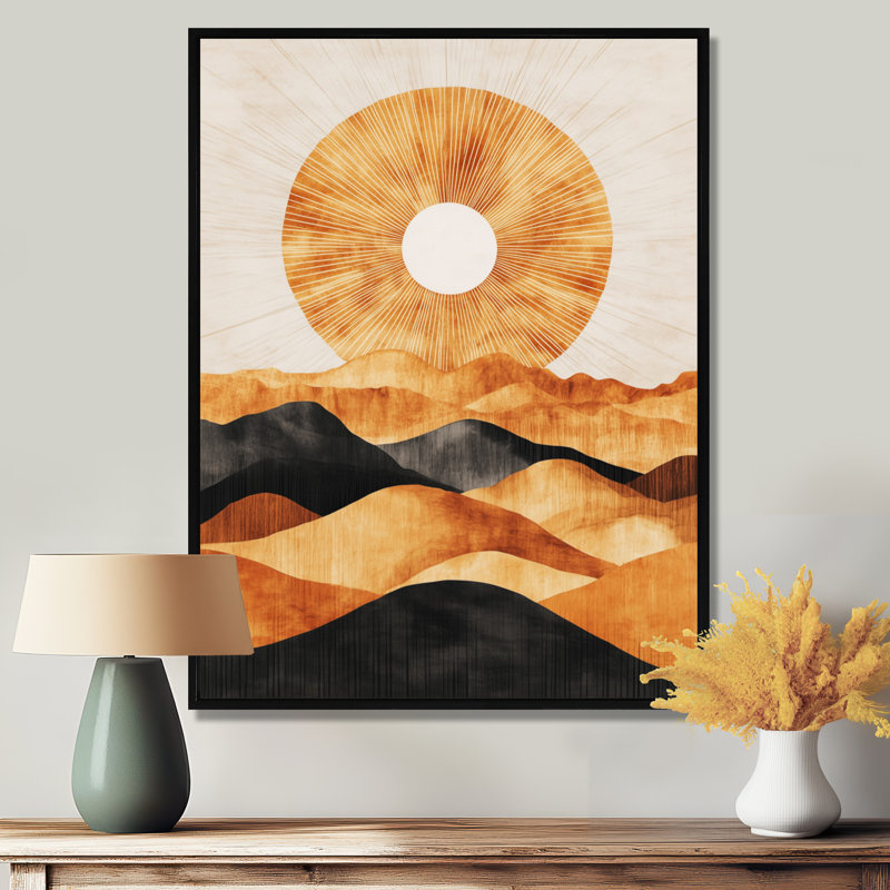 Retro Desert Wall Art, Sunset Line Canvas, Centano, H 20 po x l 12 po, Cadre flottant noir