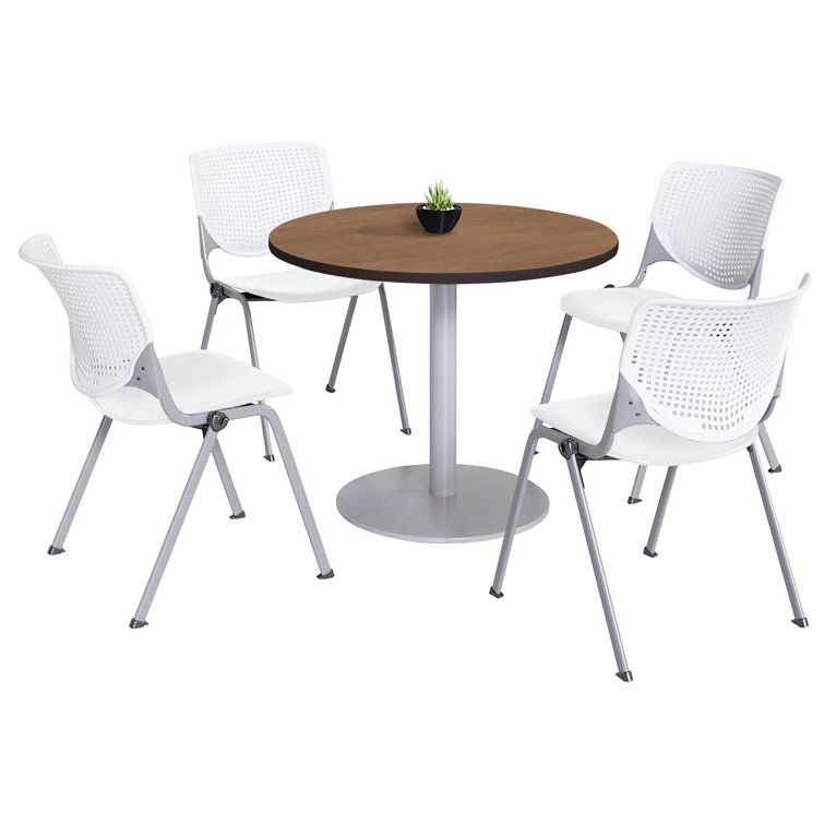 Mode Round Breakroom Table Set With 4 Kool Stacking Chairs