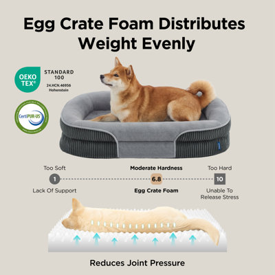 Bedsure Orthopedic Dog Bed for Medium Dogs, Oval Bolster Pet Sofa with Waterproof and Washable Soft Fleece Cover
