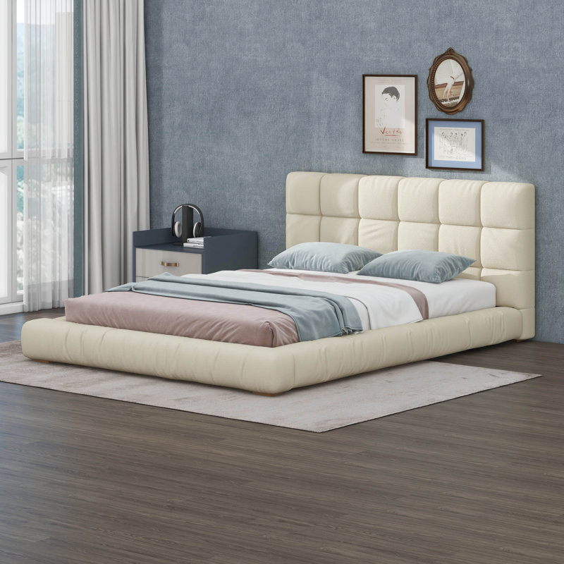 Lit moderne à profil bas avec support de lattes robuste, pas de sommier tapissier, lit moelleux de luxe pour la chambre à coucher