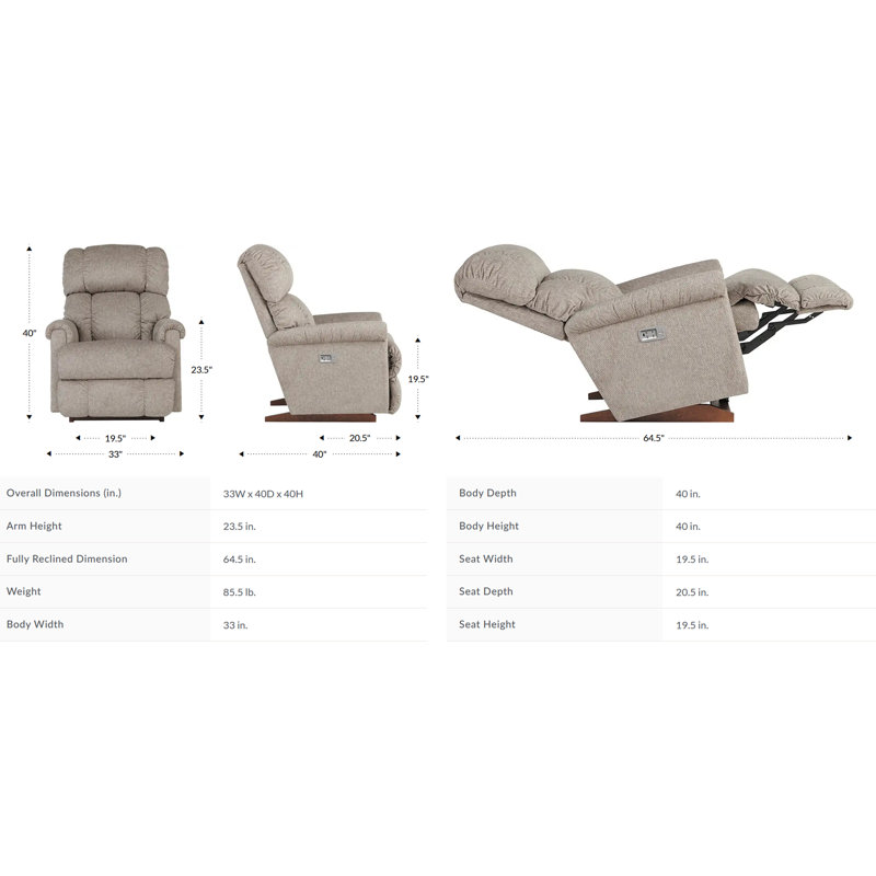 Fauteuil inclinable électrique Pinnacle avec appui-tête et tissu iClean