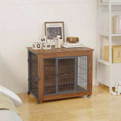 32.5 Heavy Duty Dog Crate Furniture with Wheels for Small Dogs