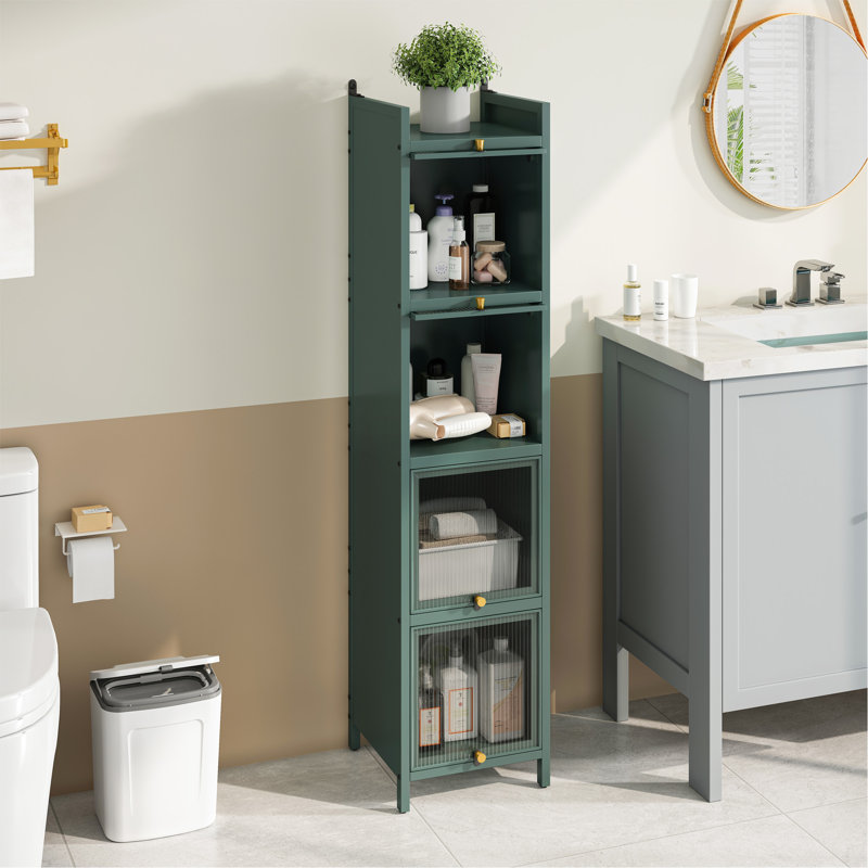 Modern Four-Tier Glass Door Cabinet With Featuring Five-Tier Storage, For Entryway Living Room Bathroom Dining Room