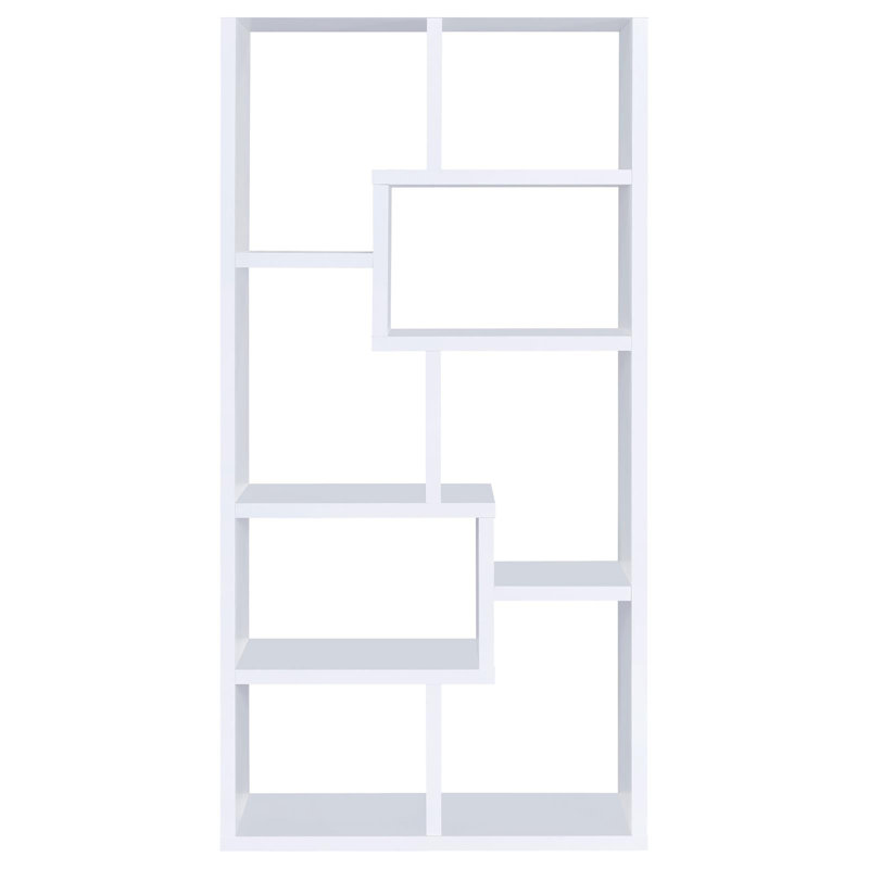 Bibliothèque géométrique blanche à 8 tablettes, Blanc
