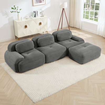 L-Shaped Modular Sofa No Assembly Ergonomic Design Pet-Friendly Luxurycorduroy Fabric Fabric Extra-Wide Curved Armrests 32D High-Resilience Sponge For Living Rooms Bedroom