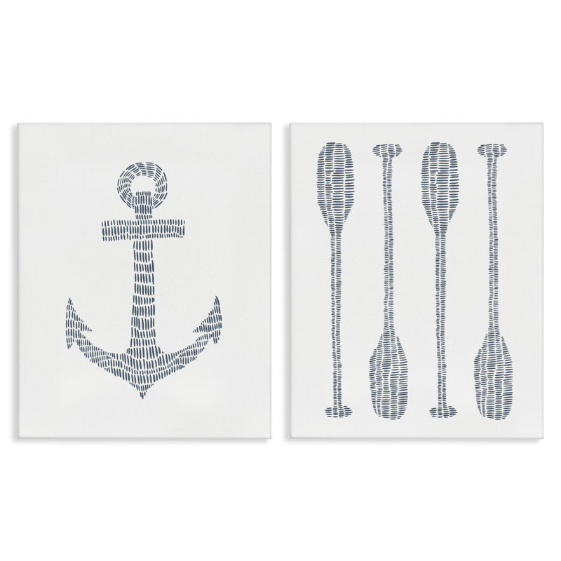 Simple Lines Nautical Anchor Oars 2 PC Canvas Wall Art Set by Jetty Home, LLC, 20" H x 16" W
