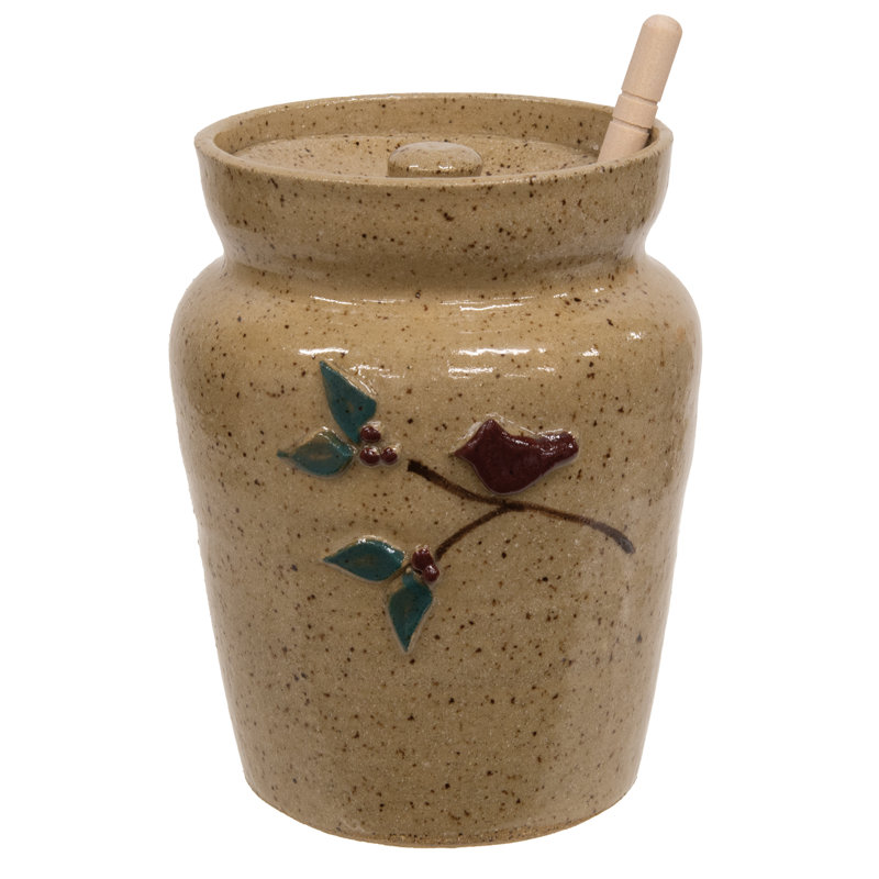 Cardinal on Branch Ceramic Honey Pot w/Dipper