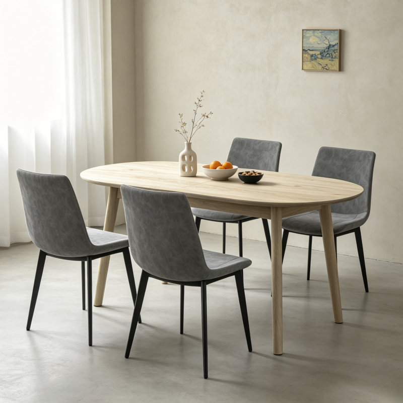 63 Inch Dining Table Set For 4,modern Wood Dining Table,leather Dining Chairs 4,table And Chairs Set Of 4,ideal For Kitchen Dining Room Oak Table + 4 Dark Gray Chairs