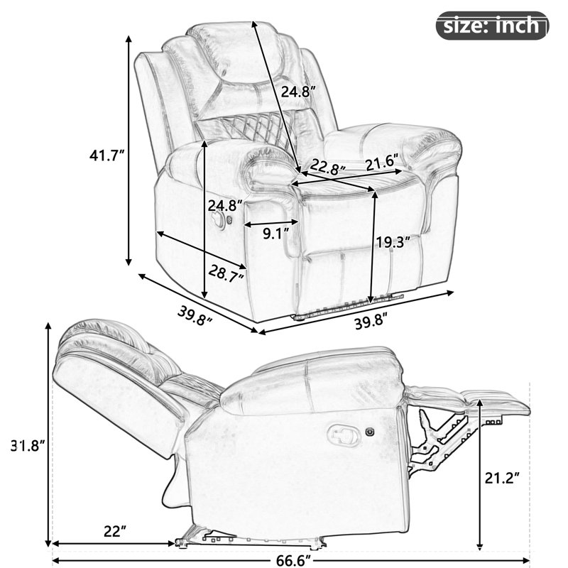 Home Theater Seating Manual Recliner Chair with Led Light Strip for Living Room,Bedroom, Brown