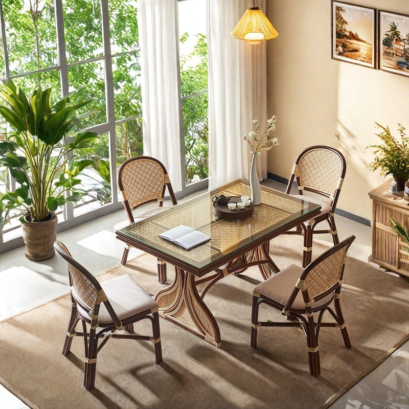 Rattan Modern Dining Table Sets., 29.53"H x 70.87"L x 31.5"W