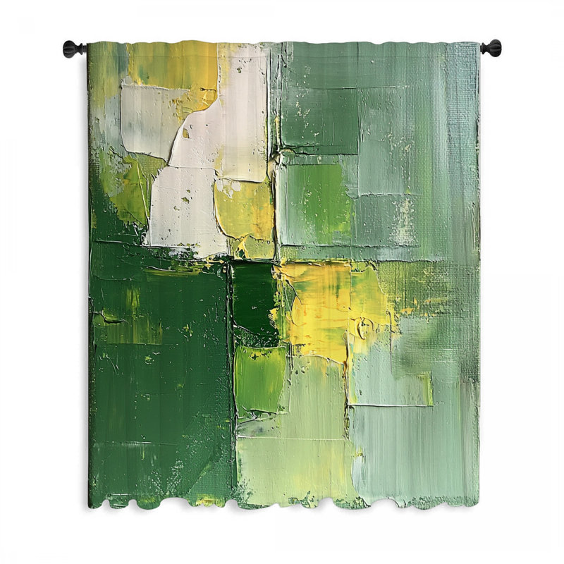 Rideaux vert, blocs abstraits et voilages - 1 panneau, L 50 po x L 84 po