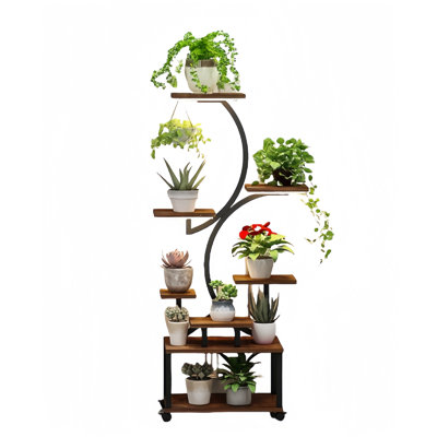 61" Tall S-Shaped Indoor Plant Stand With Grow Lights