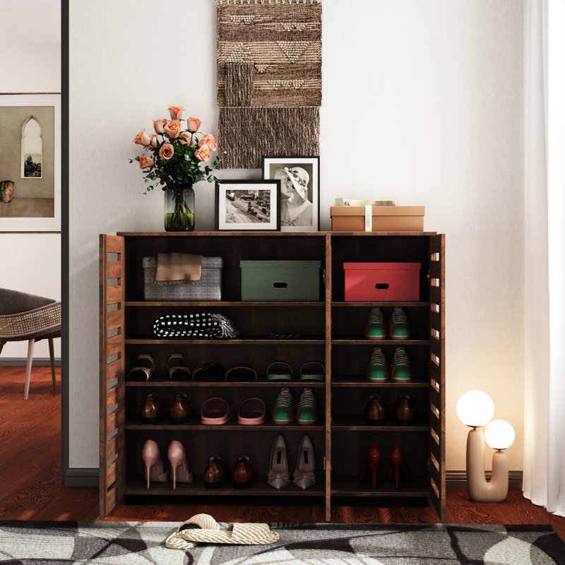Range-chaussures polyvalent avec tablettes réglables et meilleure ventilation pour la maison, Noyer