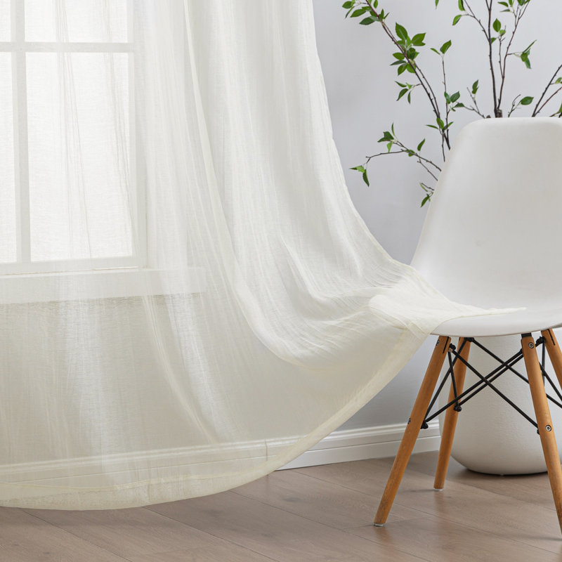 Crinkle Rod Pocket Sheer Curtain Pair, Cream, 50" W x 84" L