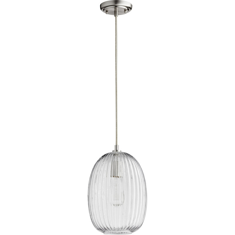 Luminaire suspendu géométrique 1 lumières glass Ryne, Nickel satiné