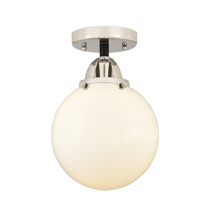 Glass LED Semi Flush Mount, Matte White, 11.25" H x 8" W x 8" D, Black Polished Nickel