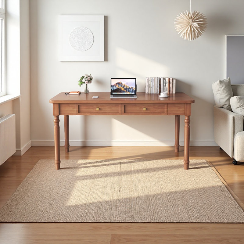 Bureau artistique rétro brun noyer massif, H 29,52 po x l 31,49 po x P 23,62 po