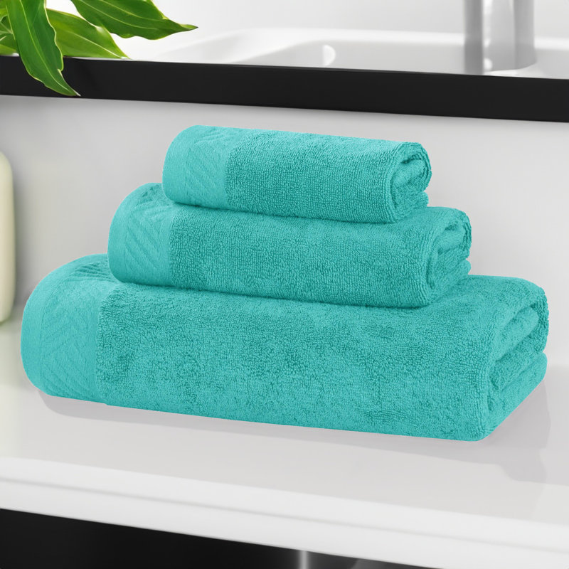 Ensemble de serviettes de bain 3 pièces en coton égyptien Olender, Turquoise