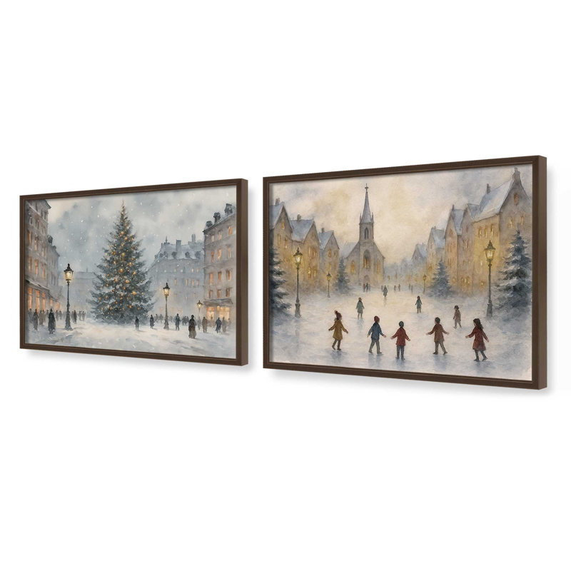 «Silent Night Square», ensemble de 2 reproductions d'art, Brun Belvinder, H 12,5 po x l 31 po