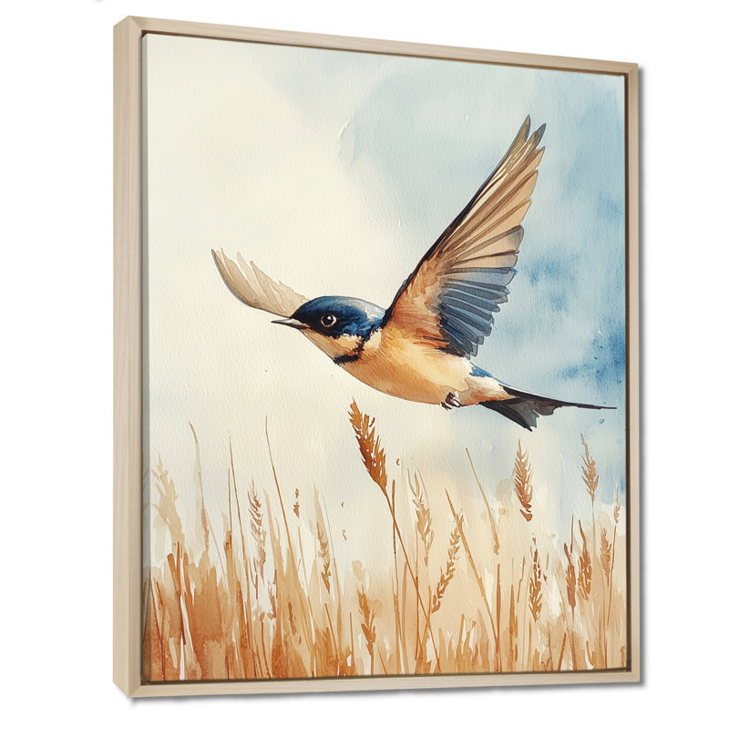 Bird Swallow Over The Fields I - Bird, reproduction d'art encadrée, H 20 po x l 12 po, Reproduction avec cadre flottant