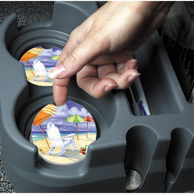 Stoneware Round 2 Piece Car Coaster Set
