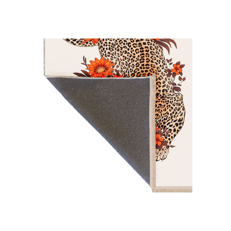 Tapis motif léopard et motif floral moderne lavable à la machine, Tapis de couloir 3 pi 3 po x 6 pi 7 po