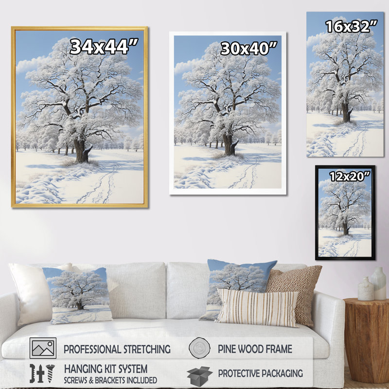 «Lorrianne White Tree Winters Grace», reproduction sur toile, H 44 po x l 34 po x P 1,5 po, Cadre naturel flottant