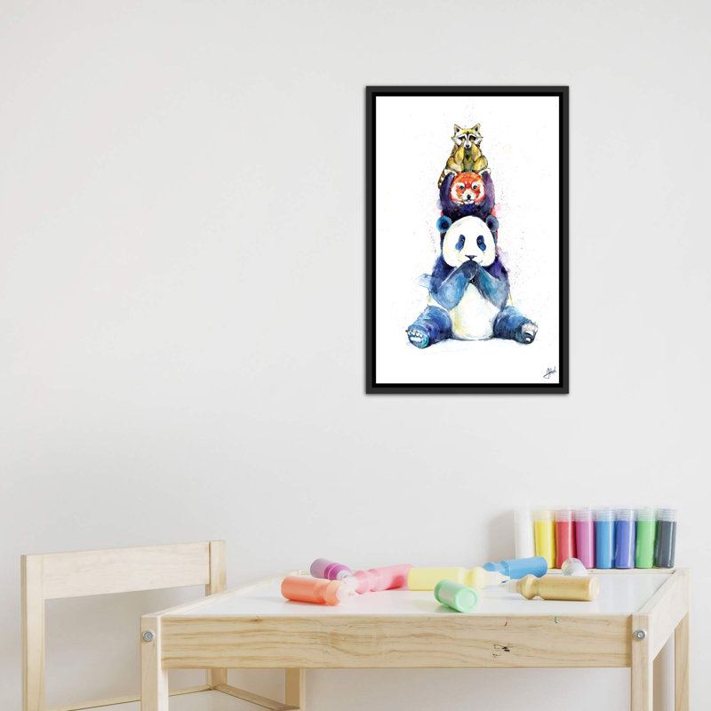 Décoration murale pour enfants Pandamium, H 60 po x l 40po x P 1,5 po, Toile avec cadre noir patiné
