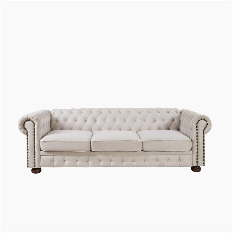 Gurnaik Upholstered 3-Seater Sofa, Beige Linen Duplicate