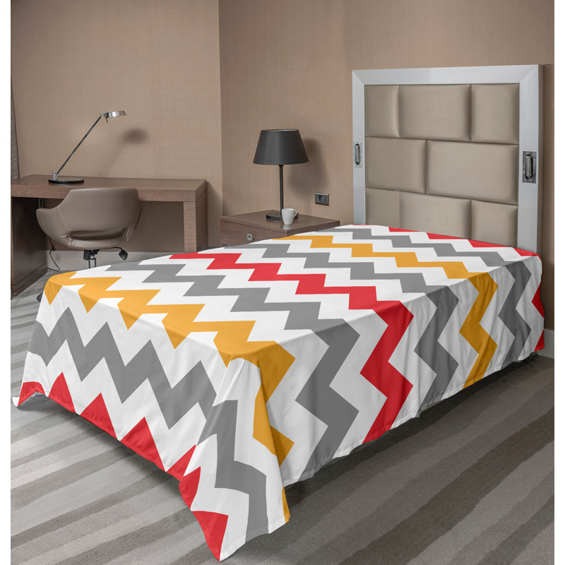 Ambesonne Nature Top Flat Sheet Glisten Fish Sunlight, Twin XL Flat Sheet, Gray Marigold Red Chevron