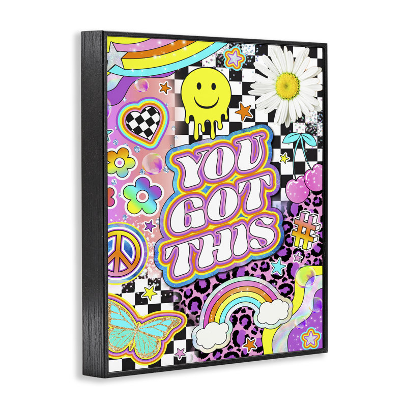 «Groovy You Got This Collage», art de la giclée encadrée par Jess Stempel, Giclée encadrée noir minuit, H 20 po x l 16 po