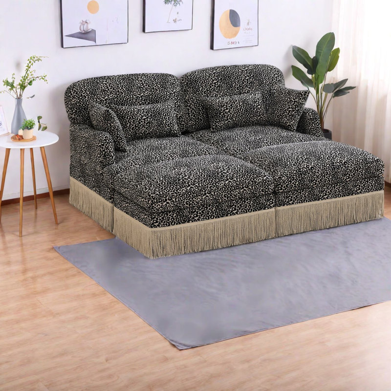 Deep Seat Modular Sofas, Chenille Leopard Modern Living Room Home