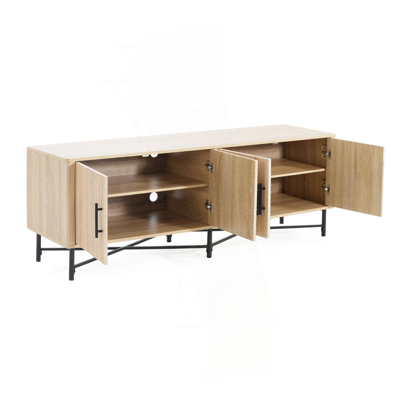 Functional 4-Door TV Cabinet – 2 Storage Spaces, Adjustable Shelves, Ideal For Living Room Organization, Natural
