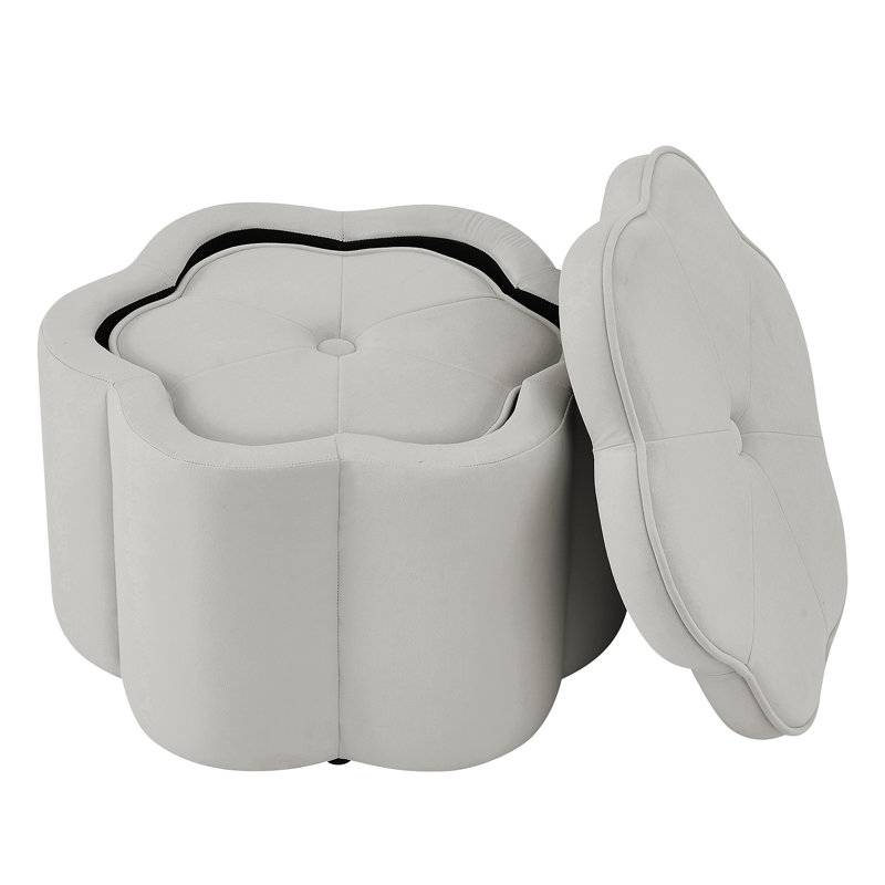 Ensemble de 2 repose-pieds avec rangement, repose-pieds capitonné en forme de fleur et repose-pieds en velours, Gris